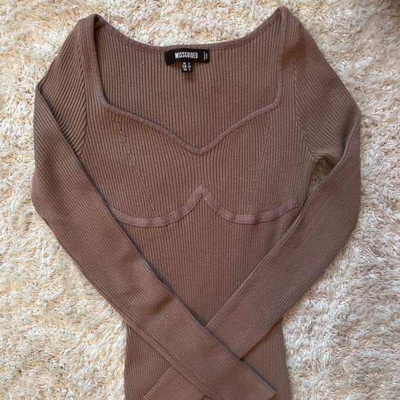 MISSGUIDED mocha rib knit bust sweetheart midaxi dress, size UK6 - Picture 2 of 4